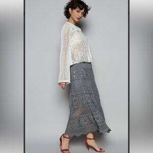 POL Gray Crochet Midi Skirt